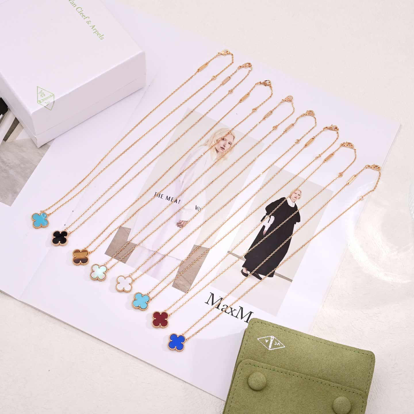 Van Cleef & Arpels Alhambra Gold Plated Enamel Clover Necklaces Van Cleef & Arpels Alhambra Gold Plated Enamel Clover Necklaces